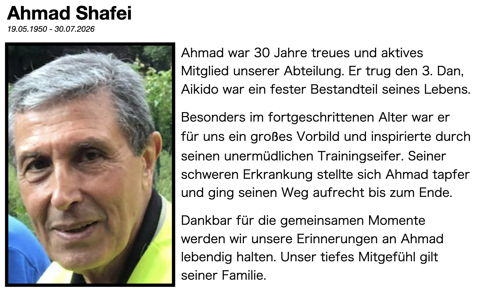 Nachruf Ahmand 2026 Nachruf Ahmad mit Bild und Text