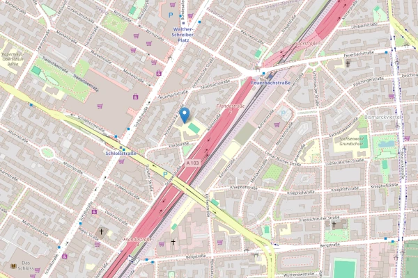 Bild, das einen Kartenausschnitt von Berlin Steglitz mit dem Ort des Dojo zeigt
