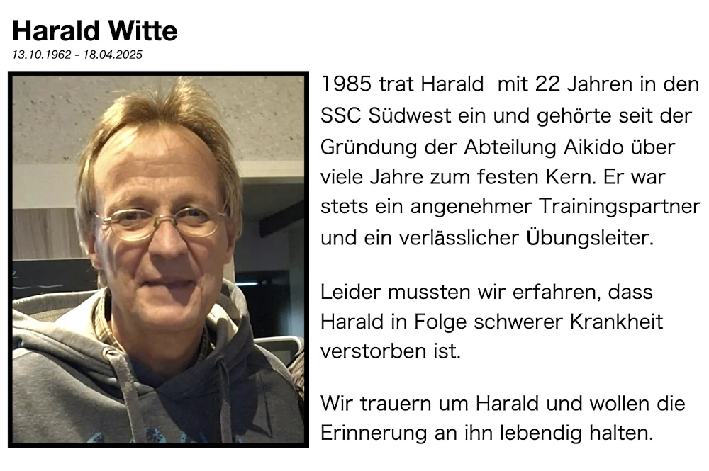 Nachruf mit Bild und Text über Harald